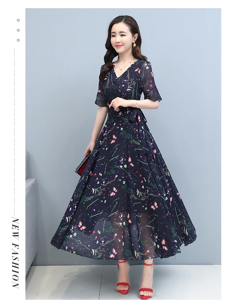 קיץ בציר בתוספת גודל Boho ארוך שמלה קיצית 2021 פרחוני שיפון מזדמן חוף Midi שמלת קוריאני נשים Bodycon המפלגה מקסי Vestidos