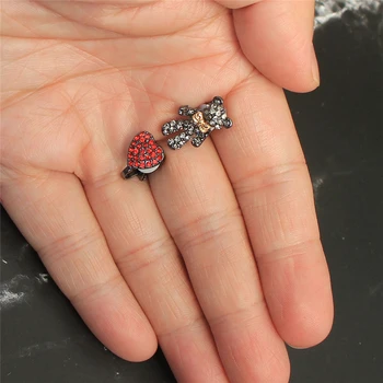 

Stud Clip On Earrings Red Rhinestone Heart Cute Bear Asymmetrical Small Ear Clip Earings Non Pierced Jewelry For Women Girl Gift