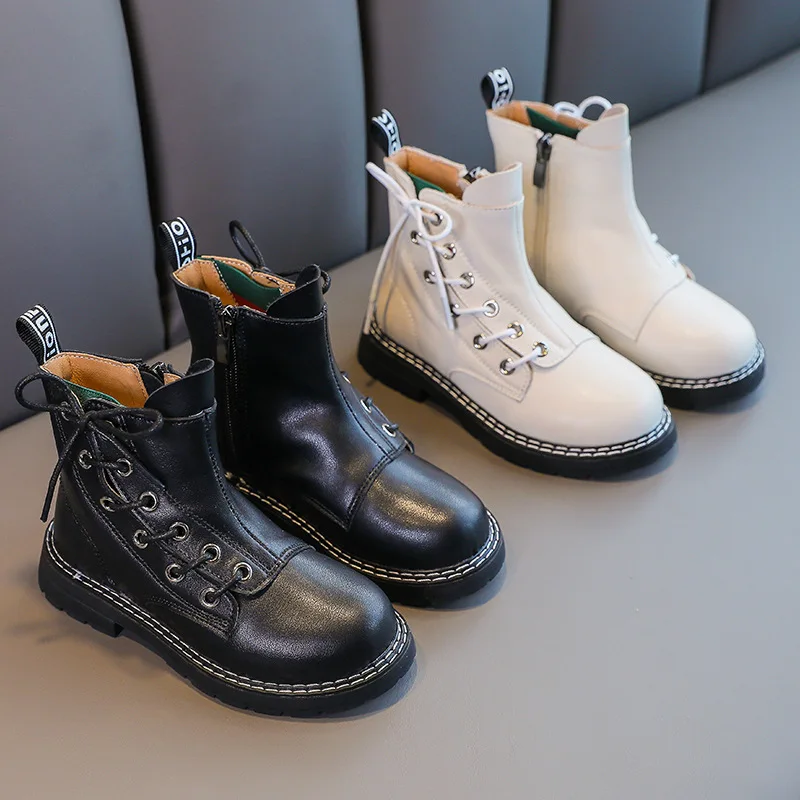 Children shoes Geniune Leather Martin boots girls short boots British style  autumn and winter new waterproof warm boots