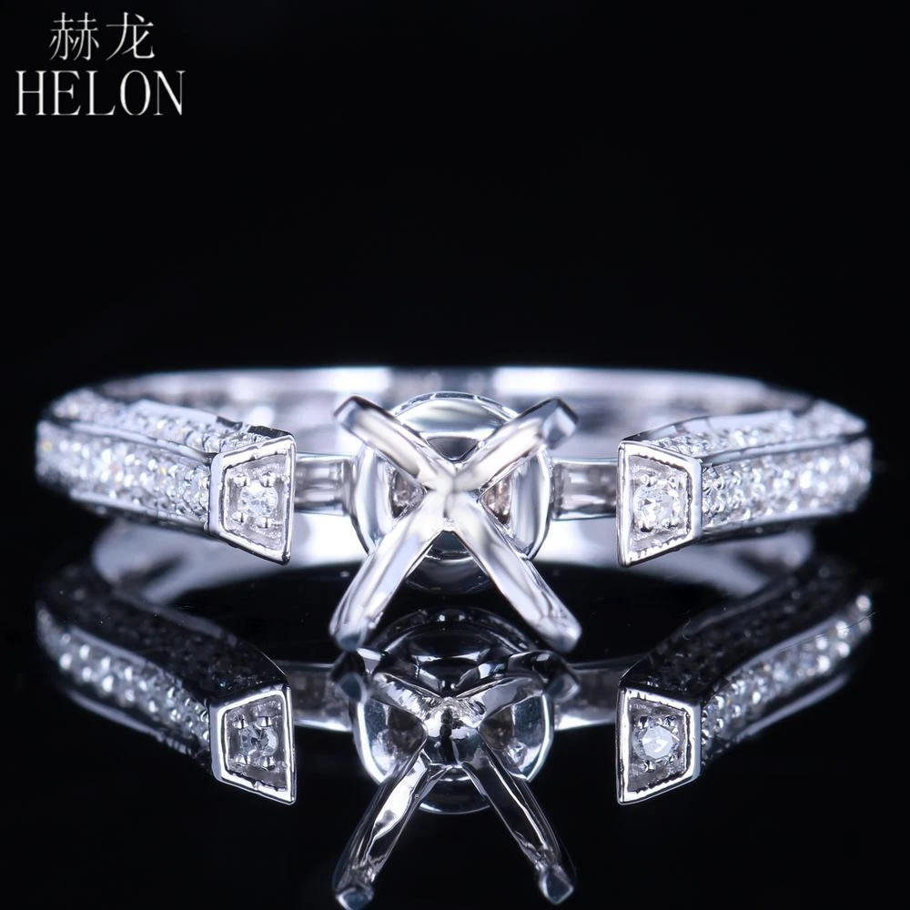 

HELON Solid 14K AU585 White Gold Natural Diamond Semi Mount Engagement Wedding Ring Women Trendy Fine Jewelry Fit Round 6-7mm