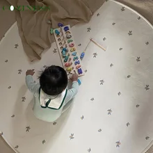 COZINESS alfombra de juego de forma redonda para bebé, alfombra con estampado de flor de oliva para gatear, respaldo antideslizante, almohadilla de tela suave y agradable para la piel