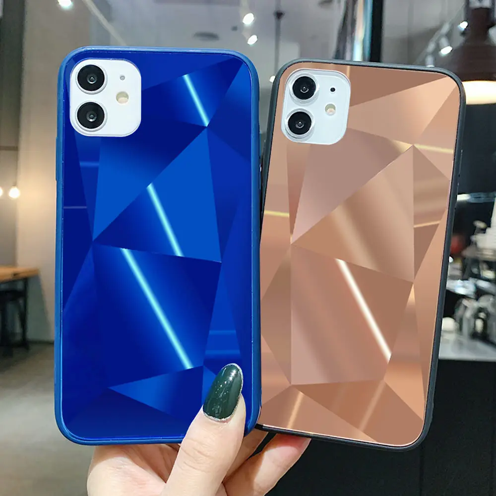 LAPOPNUT Diamond 3D Bling Mirror Cases for IPhone 11 Pro Max Xs Xr X 8 7 Plus Soft Rubber Slim Fit Shockproof Matte Back Cover |