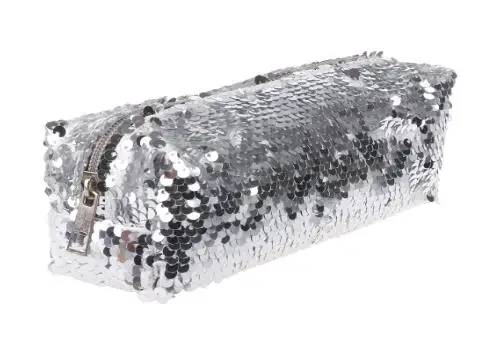 Silver Роскошная блестящая косметичка для макияжа с блестками, блестящий чехол-карандаш на молнии, школьные канцелярские принадлежности LX9A - Цвет: Silver