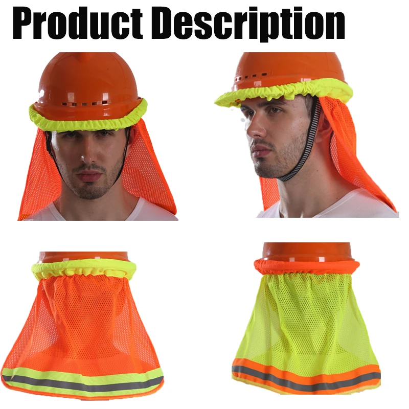 Reflective Stripe Neck Shield Safety Hard Hat Cap Sun Shade Protective MA 