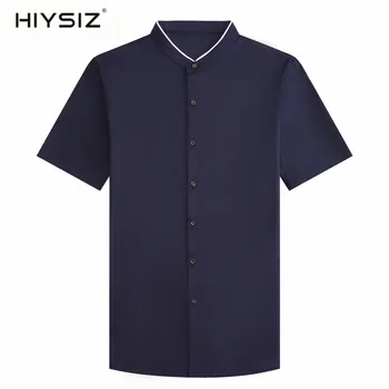 

HIYSIZ Men Shirt Spring Summer Short Sleeve Casual Shirts Soft Cotton Business Fashion Mandarin Collar Camisa Masculina H6007S
