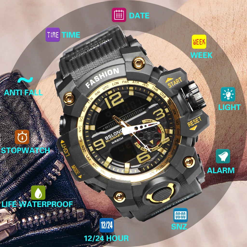 

Waterproof Men's Watch 2020New Fashion Casual LDE Digital Outdoor Sports Watch Multi-function Student Watch Gifts for Men
