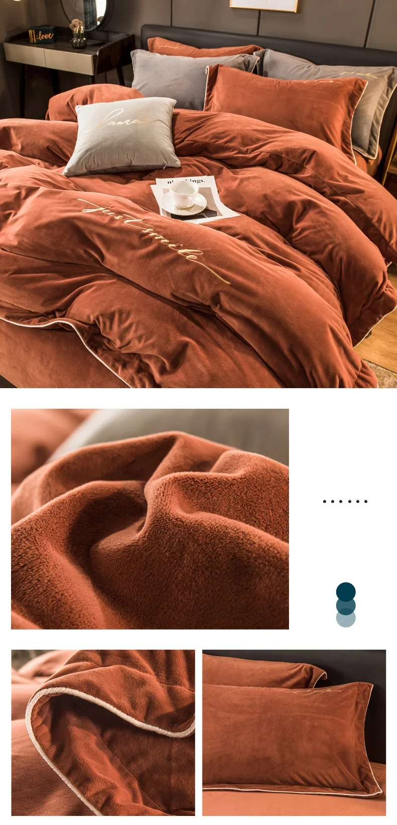 Orange Warm Fleece Fabric Bedding Set Mink Velvet Duvet Cover Winter Thick Pure Color Fresh Sheets Home Textile Beds King