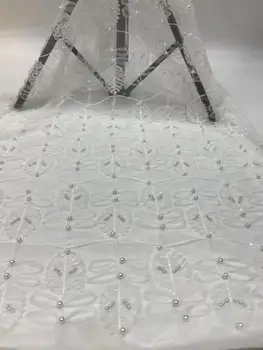 

high quality 2020 African French net tulle Lace Fabric for party Hot selling beaded glued glitter sequins lace fabric YYZ7388