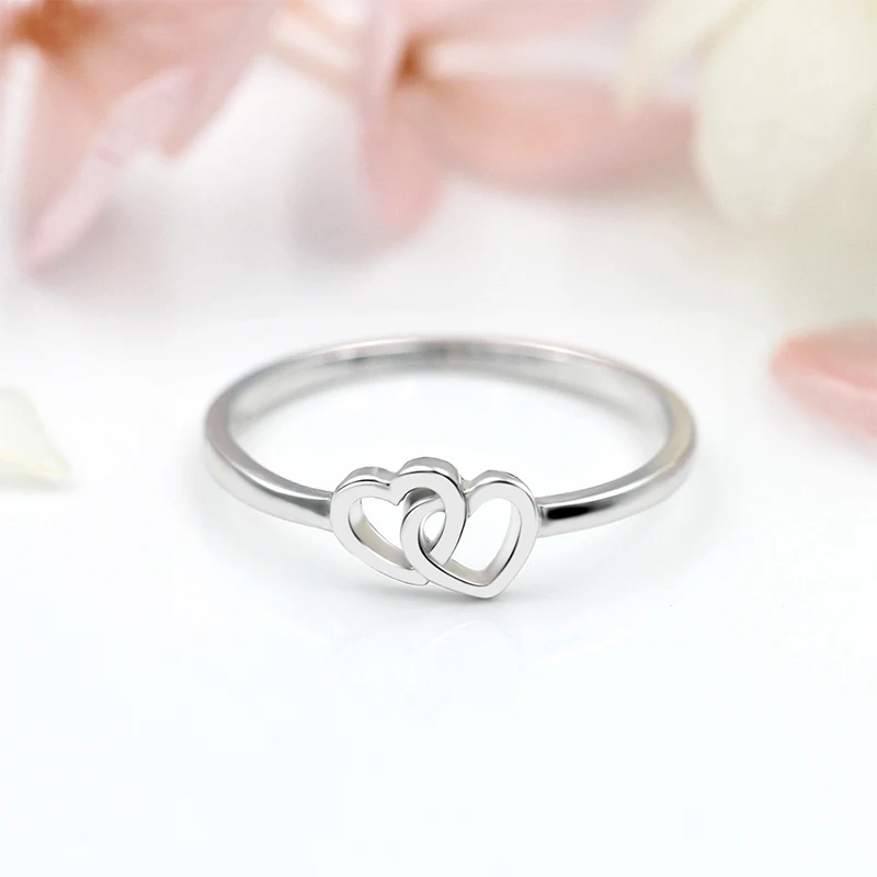 CLUCI Silver 925 Romantic Double Heart silver ring Simple Design Women Engagement Ring Gift Jewelry DR1004SB silver rings silver heart ring