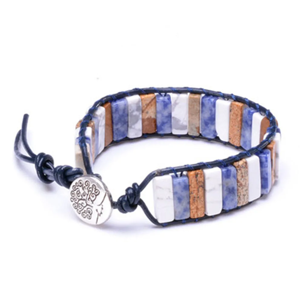 

1PC Natural Stone Hand-woven single-layer leather bracelet DIY creative original design Bohemian design Lovers Drop Shipping