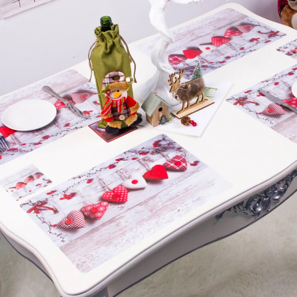 

12 pcs one set Christmas Pattern Placemat Cotton Linen Insulation Placemats Place Pad Dining Table Mats Home Kitchen Decoration