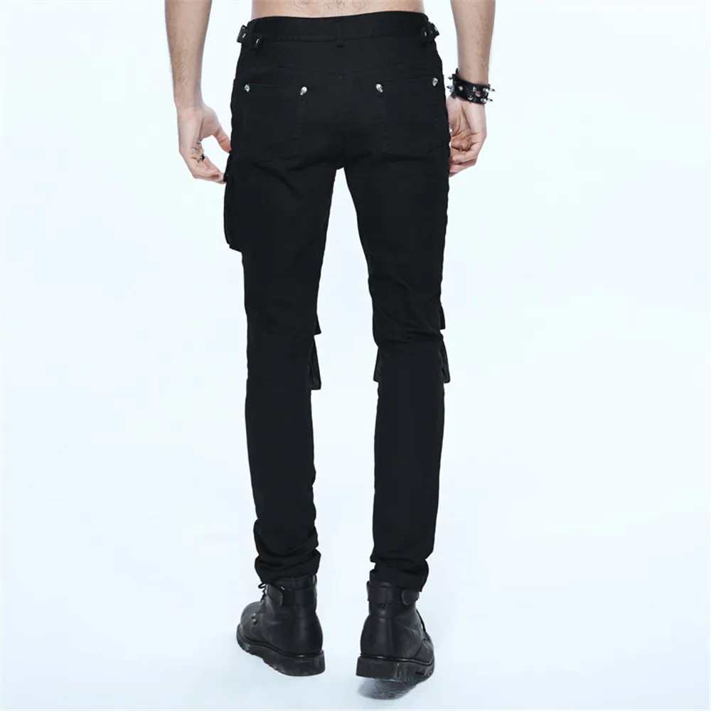 Devil Fashion Men Punk Rock Long Pants with Detachable Pocket Casual Streetwear Pencil Pants Men Punk Motocycle Long Pants