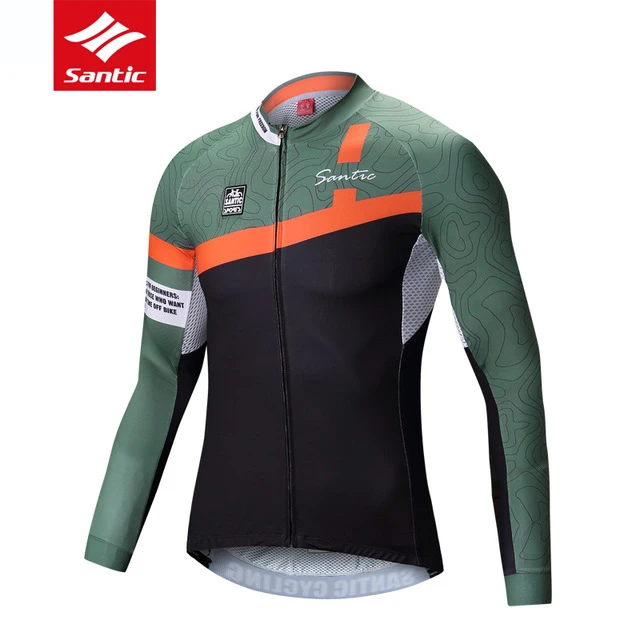 Santic, мужские майки для велоспорта с длинным рукавом, Pro Fit, MTB, дорожный велосипед, топ, Джерси, лето, Осень, дышащие, для спорта на открытом воздухе, одежда для верховой езды - Цвет: Green
