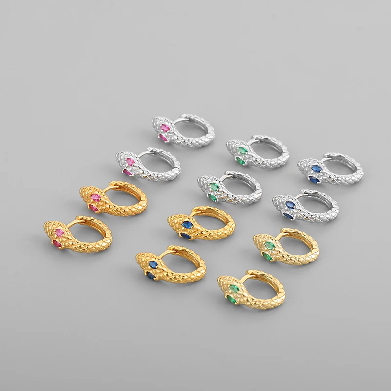 Buena Compra Pendientes de aro de Plata de Ley 925 con zirconia cúbica para mujer, aretes de oro de Animal PEQUEÑO a la moda 9YaLQVmJokp