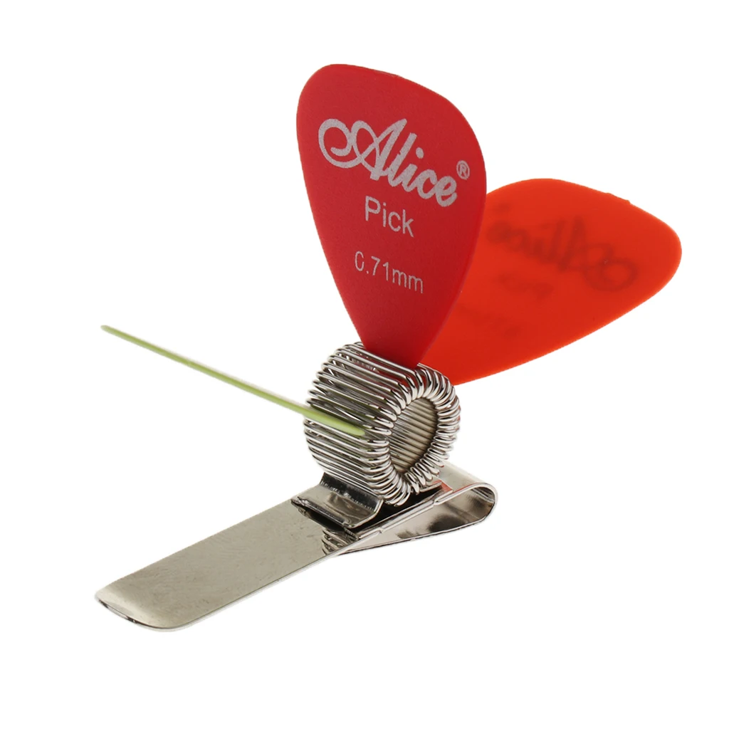 Portable 1 Set Guitars Picks + Aluminium Spring Pick Holder Clip to Strap
