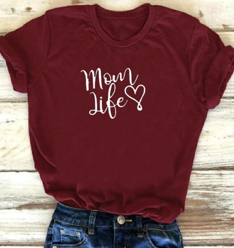 

Mom Life Heart Letter Print T Shirt Women Short Sleeve O Neck Loose Tshirt 2020 Summer Women Tee Shirt Tops Camisetas Mujer