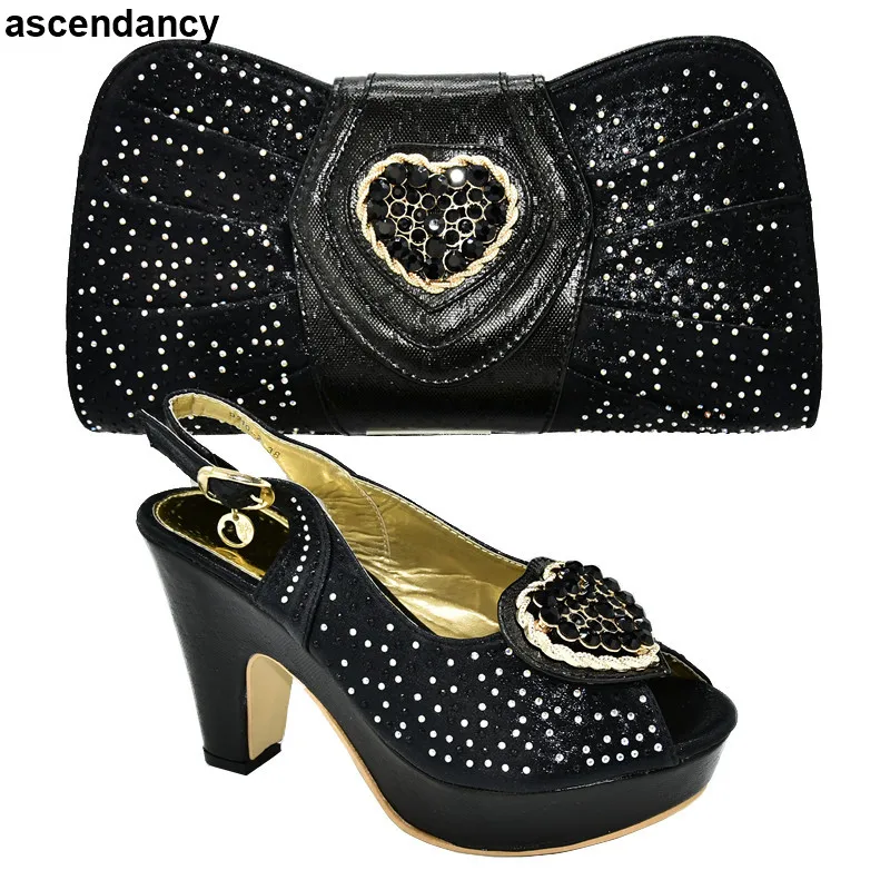 

New Wedding Shoes Bride Cristal Italian Matching Shoe and Bag Set for Party Parties Bag and Shoe Set Nigeria Party Women Heels