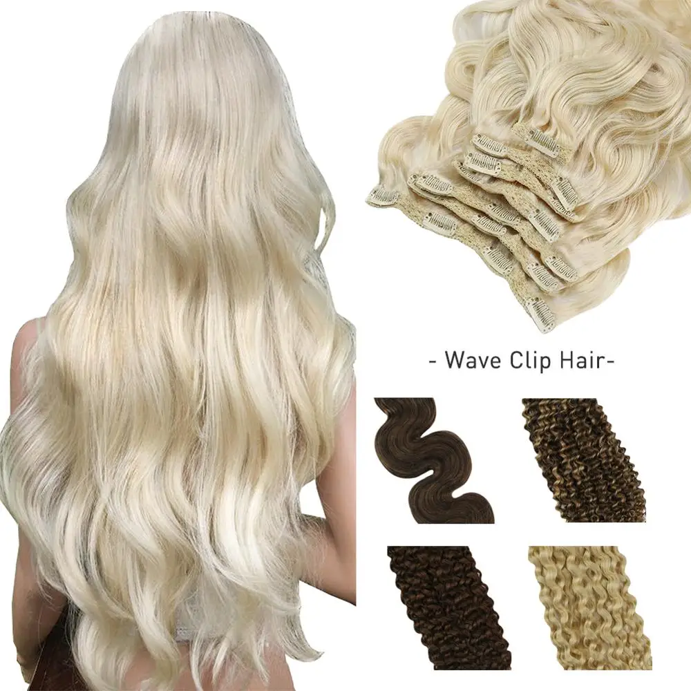 

Moresoo Wavy Clip in Human Hair Extensions Machine Remy 7PCS 100G 10-24 Inch Brazilian Hair Full Head Natural Wave Double Weft