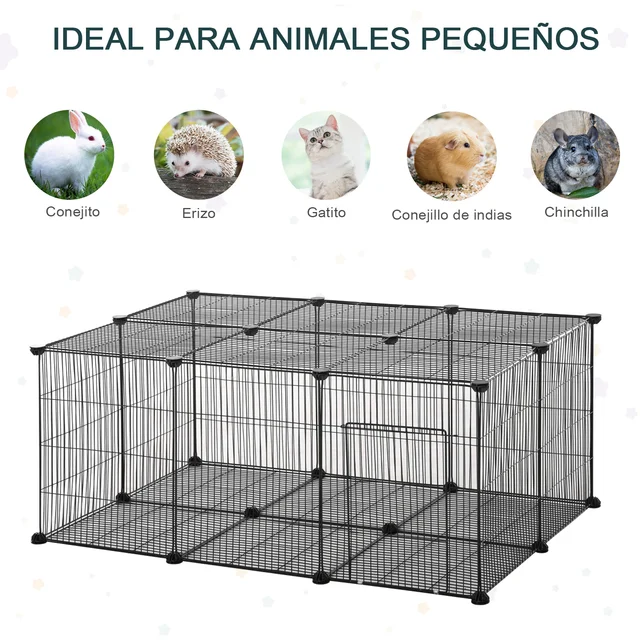 Parque 105x70x45cm Puerta Parque Para Mascotas PawHut 22 Paneles – 105x70x45 Cm, Malla Metálica, Para Conejos, Cobayas, Gatitos Estanterias Almacenaje