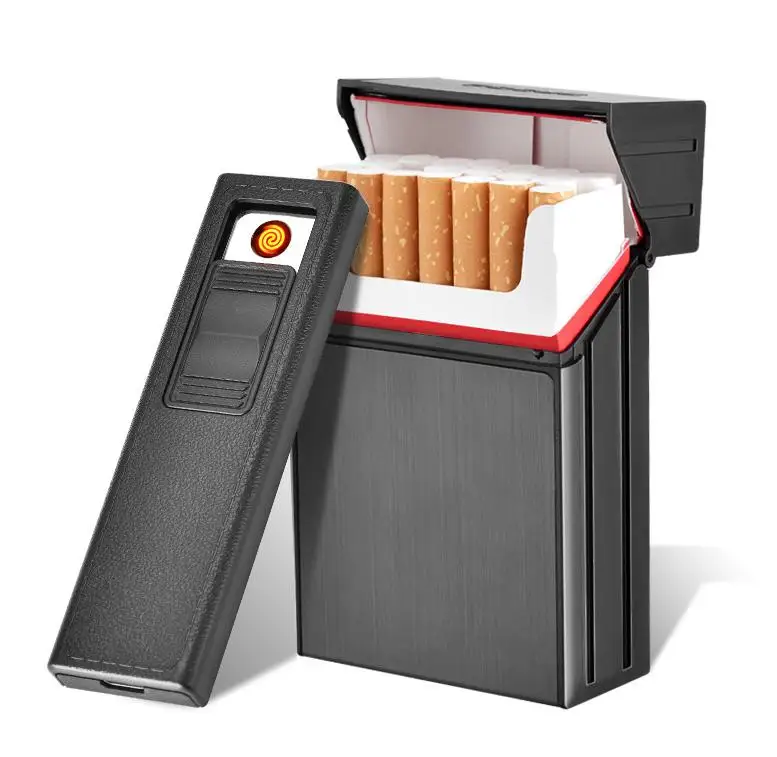 Портативный пластиковый и Алюминиевый Чехол для сигарет с зажигалкой для деловых мужчин Съемная usb-зарядка Зажигалка может держать 20 сигарет
