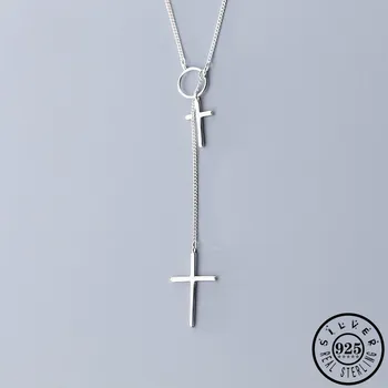 

100% 925 Sterling Silver Crucifix Cross Pendant Statement Collar Sweater Chain Necklaces for Women