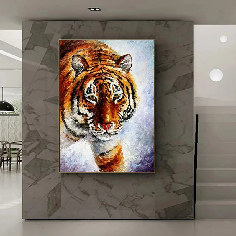 Абстрактный Тигр постер палитра нож картины на холсте животные настенные для гостиной домашний декор