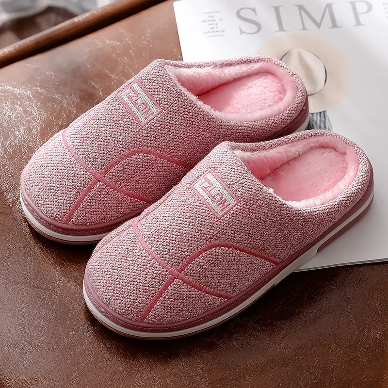 Pink Мужские домашние тапочки; зимняя обувь; коллекция года; женские домашние тапочки; теплые мужские войлочные тапочки на мягкой подошве; мокасины для взрослых; обувь для дома - Цвет: Pink