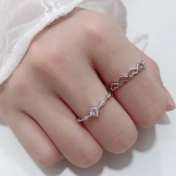 

925 Sterling Silver Cut Heart Rings Adjustable Prevent Allergy Finger Ring For Women Wedding Jewelry Bijoux Femme JZ581