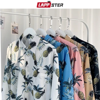 

LAPPSTER Mens Korean Fashions Hawaii Shirts 2020 Summer Mens Harajuku Loose Shirts Long Sleeve Male Casual White Button Up Shirt