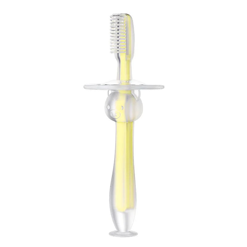 Детские тренировочные Силиконовые мягкие волосы стерео молоко зубная щетка может выдержать присоска зубная щетка детская учебная зубная щетка - Цвет: yellow