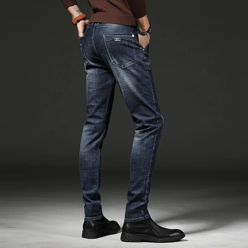 Jeans Homme Winter High Quality Fashion Mid-Rise Ripped Jeans For Men'S Solid Color Slim Casual Business Men Jeans Pants