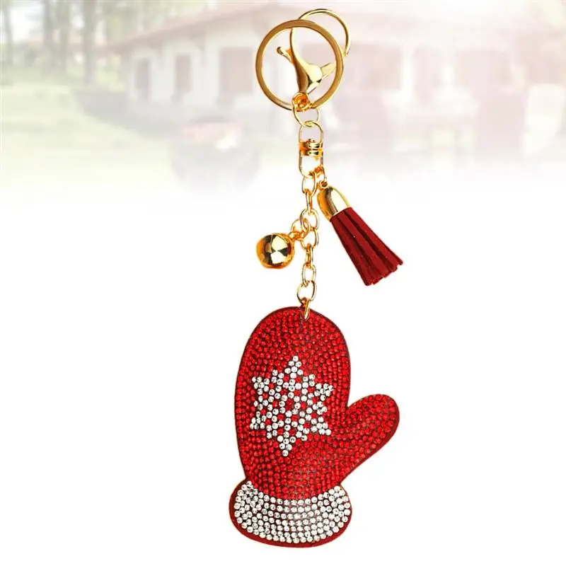 1Pc Christmas Gloves Plush Keychains Tassel Pendant Practical Stylish Key Chain For Decoration Xmas Gift