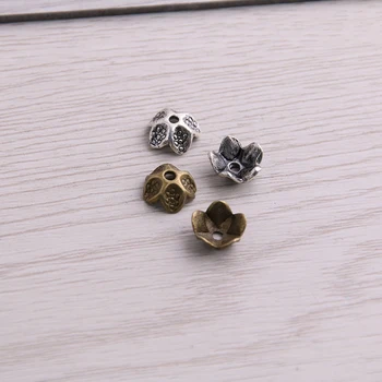 

SWEET BELL 200pcs 5*9*9mm Two Color Bead Caps Charm Hollow Lotus Pendants Jewelry Accessories DIY Receptacle Charms