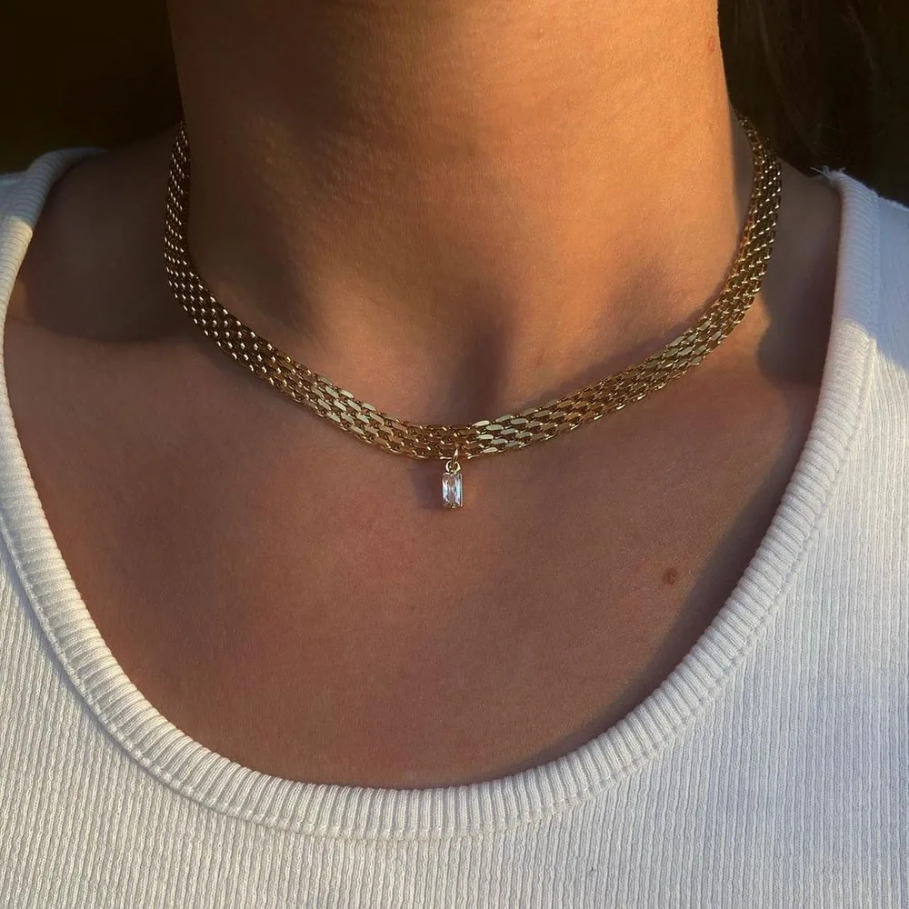 2021 klassische Schlange Gold-platte Cube Kette Rolle Halskette Für Frauen Breite Hohl Kristall Anhänger Magie Bitcoin Halsketten schmuck