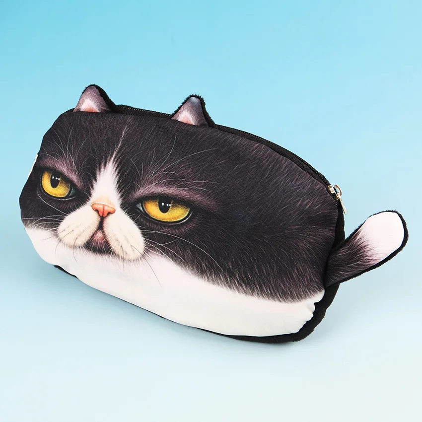 Kawaii кошки молнии пеналы милый 3D Плюшевые карандаши случае большой емкости школьные принадлежности сумка для канцтоваров 1 шт - Цвет: Black fat cat