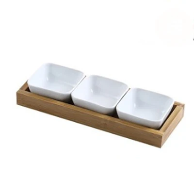 Японский стиль керамический Банкетный контейнер для закусок Фруктовая тарелка набор тарелок для сухофруктов и конфет миска для торта с деревянным поддоном - Цвет: 3 bowls-5