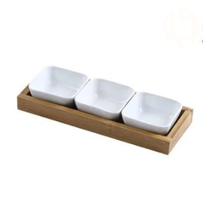 3 bowls-5 Японский стиль керамический Банкетный контейнер для закусок Фруктовая тарелка набор тарелок для сухофруктов и конфет миска для торта с деревянным поддоном - Цвет: 3 bowls-5