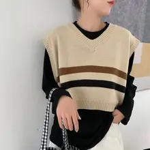 Hzirip Стильные трикотажные женские полосатые цветные повседневные без рукавов милые эластичные пуловеры Элегантный жилет теплый свитер на все случаи