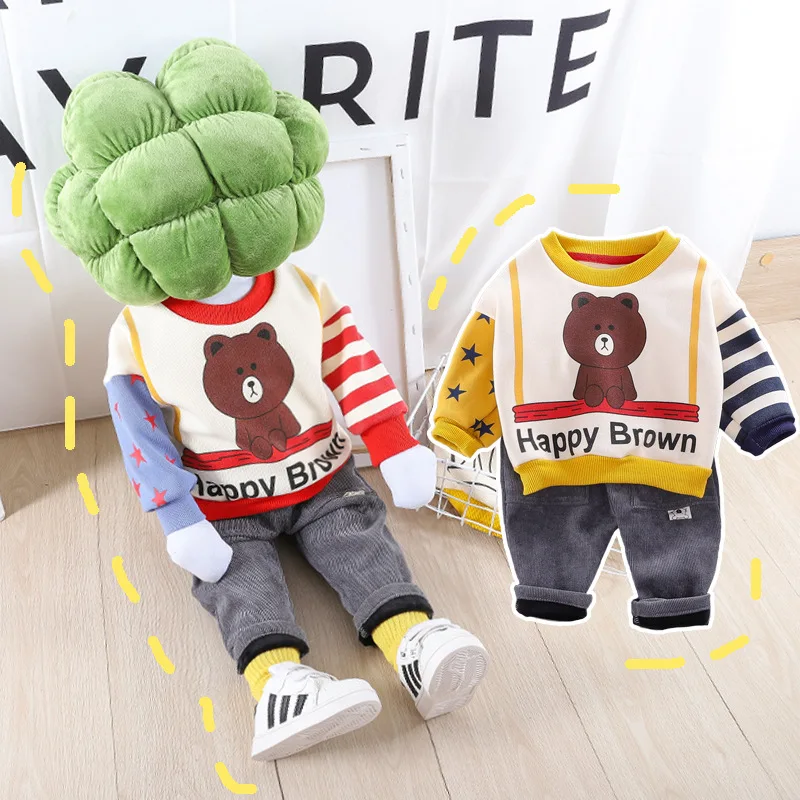 Korean children's clothing autumn and winter new children's suit boys and girls sweater plus cashmere sports two-piece