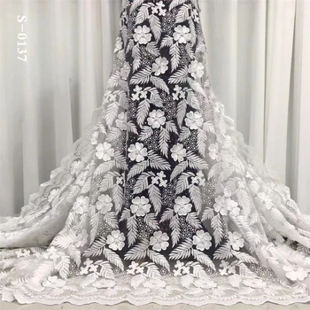 

White African Sequins Lace Fabrics 2020 High Quality French Lace Fabric Nigerian Tulle Lace Fabrics For Wedding Dres
