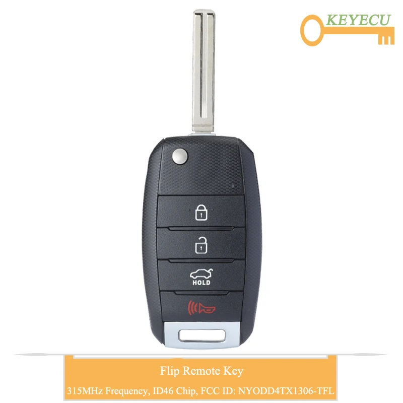 

KEYECU Flip Remote Control Car Key for Kia Optima Soul 2014 2015, 3+1/ 4 Buttons - 315MHz - ID46 Chip - FCC ID: NYODD4TX1306-TFL