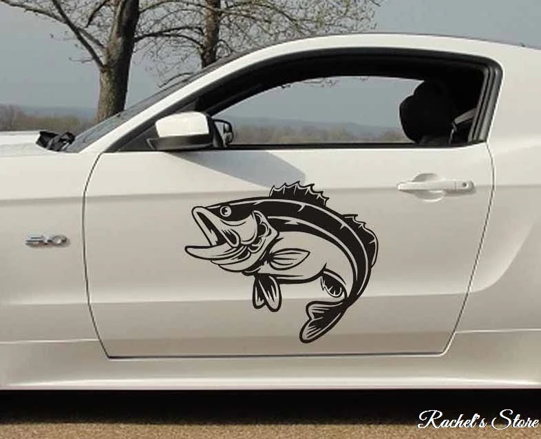 Bass Fish Car Sticker Fishing Lover Decal Fuel Tank Cover Door Window Trunk Motorcycle Helmet for VW Golf Polo SUV decor