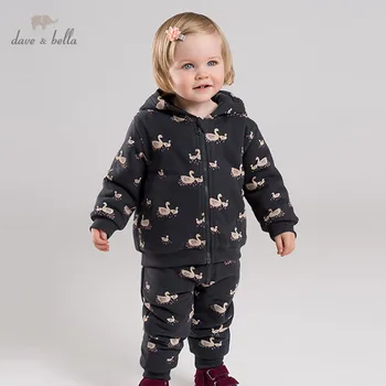 

DB11847-1 dave bella winter baby girls cute cartoon print pocket hooded coat children tops fashion infant toddler outerwear