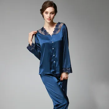 

autumn winter 4XL Plus Size Women Pajama Set Satin Lace Elegant Long Sleeve Suit Pyjamas