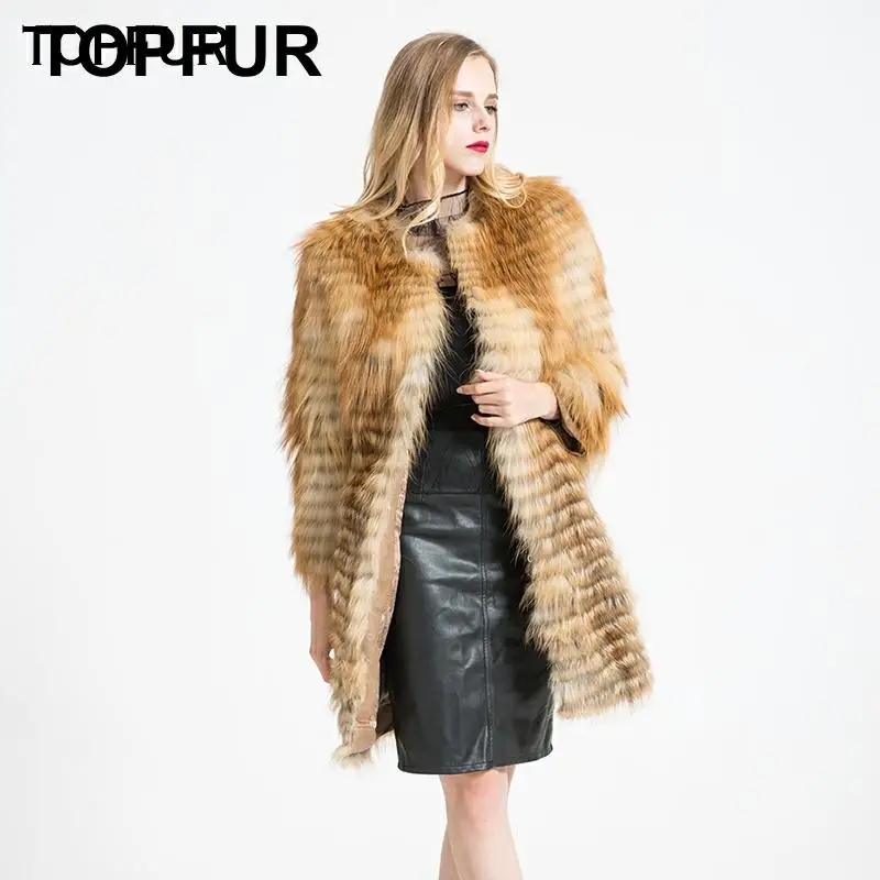 TOPFUR, новинка, натуральный Лисий мех, Женское пальто из натурального меха Золотой лисы, куртка с круглым вырезом, Длинная женская верхняя одежда, зимняя, натуральный мех, модная, роскошная