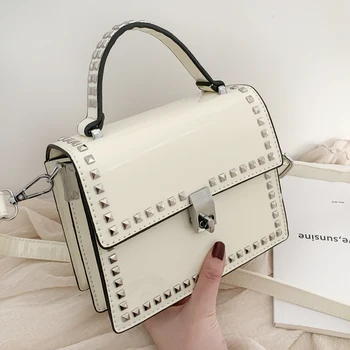 

Purse Fashion Handbag Crossbody Bags For Women 2020 Rivet Women's Shoulder Bag Messenger Small Jelly Patent Leather Solid Lady