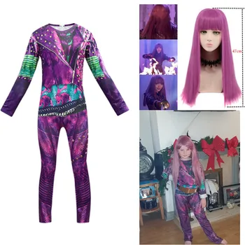 

Descendants 3 Mal Bertha Maleficent Long Live Evil Straight Purple kids adult Cosplay Wig + Ivey halloween costume for kids