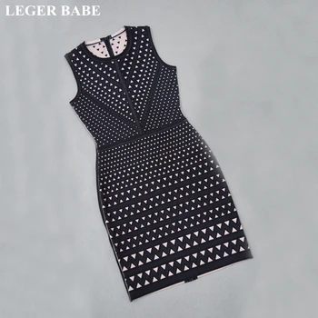 

LEGER BABE Autumn New Triangle Jacquard Bandage Dress Celebrity Party Dress Sleeveless Women Bodycon Vestidos Office Lady Wear