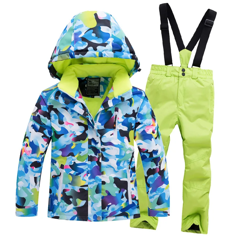 Детский лыжный костюм брендовая ветронепроницаемая Водонепроницаемая теплая зимняя одежда для девочек и мальчиков, штаны Зимняя Лыжная куртка для сноуборда