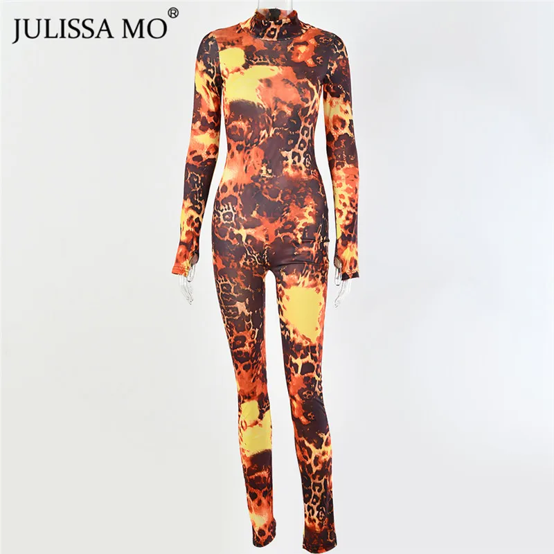 leopard print Julissa mo Леопардовый принт сексуальный фитнес-комбинезон для женщин Водолазка с длинным рукавом комбинезон комбинезоны хлопковые эластичные повседневные Боди Комбинезоны - Цвет: leopard print